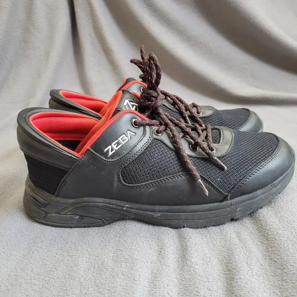 COSMIC BLACK ZEBA Sneaker Shoes Mens Size 12 Hands Free Slip On Tie Once Red - Picture 5 of 11